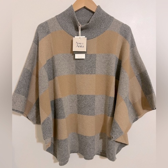 Note Di Anita Sweaters - Note Di Anita Buffalo Check Poncho Mock Neck Sweater (NWT)